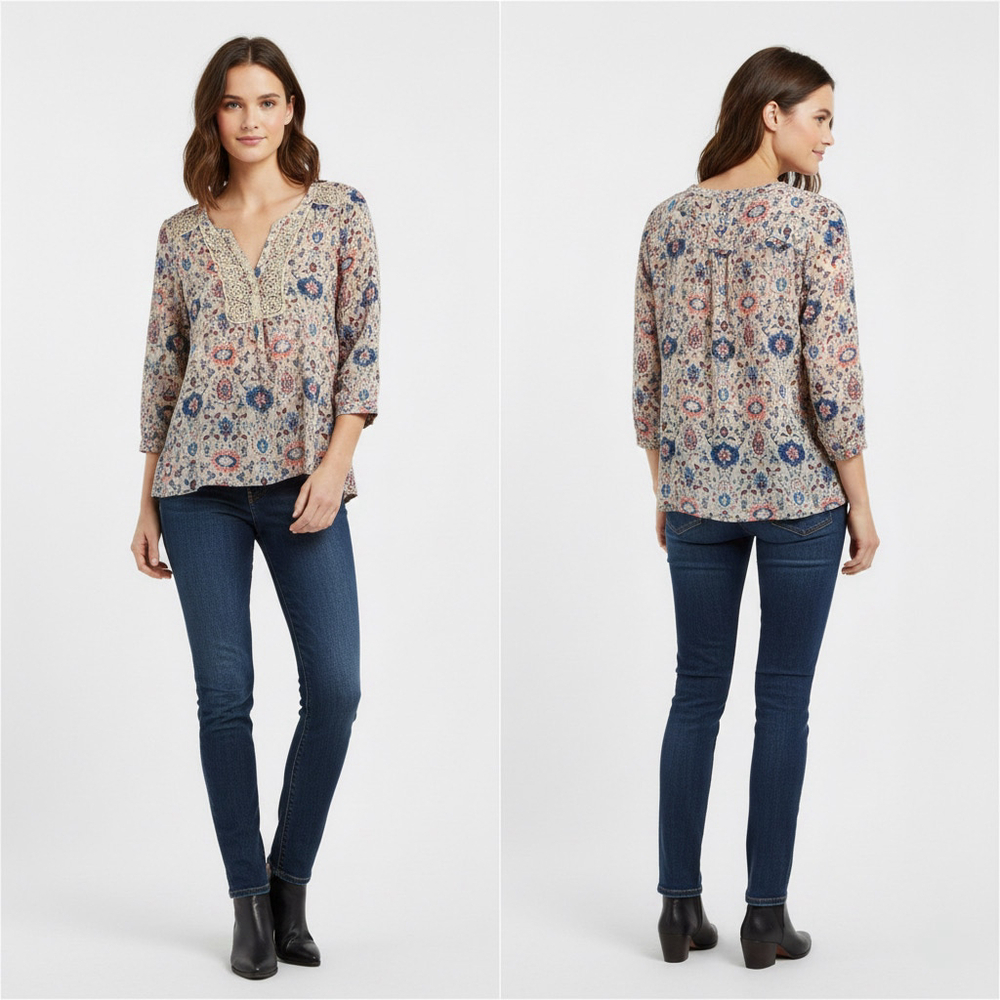 Maeve by Anthropologie Boho Paisley Lace Trim Top Women’s Size 8 Boho Western